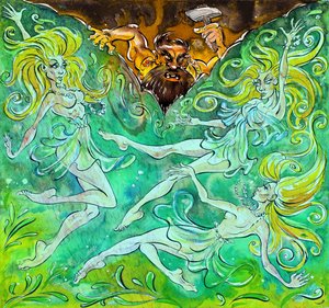 Alberich و Rhinemaidens - رسم توضيحي لـ "Das Rheingold" بواسطة نيل أوزبورن