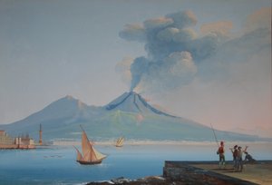 View of Naples Bay with Mount Vesuvius (oil on canvas)