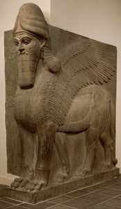 أسد مجنح برأس الإنسان (لاماسو) ، c.883-859 قبل الميلاد (مرمر الجبس)