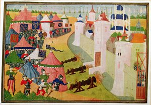 Harl 4379 f.83v الاعتداء على معقل القراصنة في شمال إفريقيا (Mahedia) من "Froissart