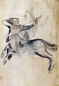 سلون 3983 f.9v رسم القوس ؛ من ترجمة أطروحة فلكية فارسية ، "Liber Astrologiae" (رق) بواسطة المدرسة الهولندية