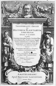 مؤشر حجم تاريخ النباتات بواسطة ثيوفراستوس (c.372-c.287 قبل الميلاد) ، نشر في أمستردام في 1644 بواسطة المدرسة الهولندية