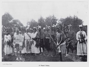 نيو بلايموث ، نيوزيلندا: A Maori Haka (b / w photo) بواسطة مصور نيوزيلندا