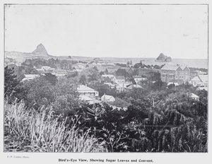 نيو بليموث ، نيوزيلندا: منظر عين الطائر ، Shewing Sugar Loaves and Convent (b / w photo) بواسطة مصور نيوزيلندا