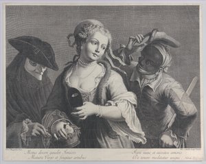 ثلاث شخصيات نصف الطول من كرنفال البندقية ، 1750-1822. ، 1750-1822. بواسطة نيكولو كافالي