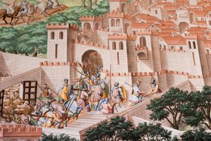 تفاصيل لوحة جدارية في قاعة المعارك في معركة لا هيغيرويلا عام 1431 هـ