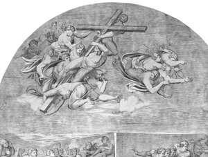 الملائكة يحملون الصليب مع القديسين أسفل الجزء الأيسر العلوي من الدينونة الأخيرة ، 1548. ، 1548. بواسطة نيكولو ديلا كاسا