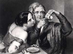 التنبؤ بالمستقبل من قراءة القهوة ، نقشها تشارلز ويليام شارب (1818-1899) بواسطة نيكولاس جوزيف كراولي