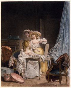 المقارنة. امرأتان تقارن حجم صدرهما. نقش نيكولا لافرينسي (1737-1807) ، حوالي عام 1782.