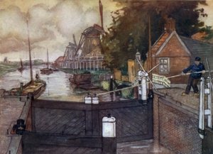 Noordervaldeursluis ، Zaandam (لون ليثو) بواسطة نيكو جونجمان