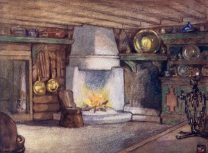 النرويج: A Cottage Interior ، Telemarken (لون ليثو) بواسطة نيكو جونجمان