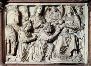 Adoration of Magi, tile from pulpit with scenes from life of Christ بواسطة نيكولا بيسانو