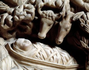 Art and Gothic architecture: the nativite - Detail of the bas-reliefs of the marble desk that Nicola Pisano (1215/20-1278/84) made between 1266 and 1268 (Marble pulpit details, nativity) Cathedrale Notre-Dame-de-l