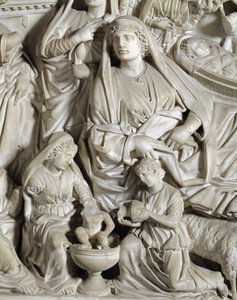 كرسي La nativite (الميلاد) التفصيلي الذي أنجزه نيكولا بيسانو (1215 / 20-1278 / 84) (منبر رخامي) 1260 بابتيستير القديس يوحنا من بيزا (باتيستيرو سان جيوفاني دي بيزا) ، إيطاليا بواسطة نيكولا بيسانو