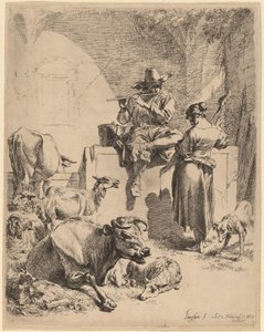 الراعي الجالس على النافورة والغزال ، 1652. بواسطة نقولاس بيرشم