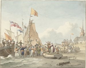 وصول الأمير ويليم فريدريك إلى Scheveningen ، 30 نوفمبر 1813 بواسطة نيكولاس لودويك بنينج (بتوقيع الفنان)