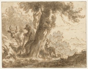 الراعي وماشيته بالقرب من الشجرة بواسطة Nicolaes Pietersz Berchem (ربما)