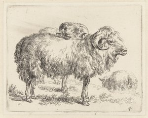 Twee rammen en een schaap شابين (عنوان المسلسل) الحيوانات تنجذب إلى الحياة وتُطبع بالماء للحصول على هواء قوي بواسطة Studio and Art of Nicolai Berchem (عنوان السلسلة)