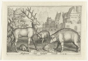 الغزلان والقنفذ والأغنام والضفدع والخنزير Animalivm qvadrvpedvm (عنوان السلسلة) الحيوانات في المناظر الطبيعية (عنوان السلسلة) بواسطة Assuerus van Londerseel