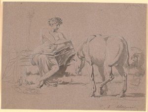 مشهد من كتاب Apuleius "The Golden Ass" 10. الفتاة الصغيرة تخلع ملابسها ، على اليمين يقف الحمار بواسطة نيكولاي أبراهام أبيلدغارد