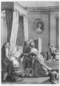 زيارة الطبيب من بوسون ، رسم توضيحي من "لا نوفيل هيلويز" لجان جاك روسو (1712-78) ، نقشها نويل لو مير (1724-1800)