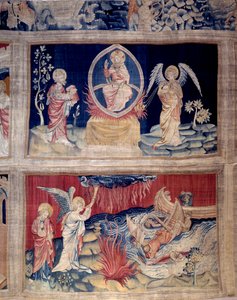 ستارة الوحي (1373 - 1383) ، لا. 15 و 18: يبكي الله والقديس يوحنا عندما يرون الكارثة. نسيج لنيكولاس باتاي (1330-1405) بواسطة نيكولاس باتايل