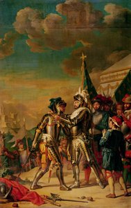 هنري الثاني (1519-59) إعطاء سلسلة وسام القديس ميشيل إلى غاسبارد دي سولكس (1509-73) كونت تافان ، بعد معركة رينتي ، 13 أغسطس 1554 ، 1789 بواسطة نيكولاس جاي برينيت