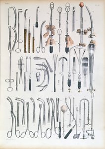 الأدوات الجراحية لعمليات اللوزتين ، صفيحة من "Traite Complet de l&39;Anatomie de l&39;Homme" بواسطة Jean-Baptiste Marc Bourgery (1797-1849) 1866-67