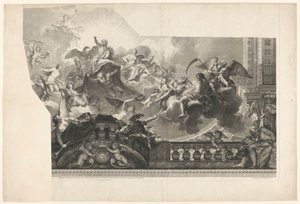 طلاء السقف بتجميع الآلهة (اللوحة 2) سقف du Milieu de la Grande Gallerie du Palais Royal (العنوان على الجسم) بواسطة انطوان كويبل
