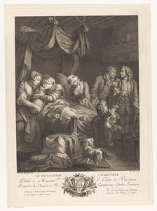 امرأة مع طفل أثناء الولادة ، محاطة بشخصيات أخرى Le Philosophe Charitable (العنوان على الكائن) بواسطة شارل لوبير وبيير ميشيل أفوليز