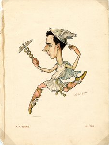 صورة ميخائيل (ميشيل) فوكيني (1880-1942) راقصة ومصممة رقصات روسية - مطبوعة حجرية بقلم نيكولاي غوستافوفيتش ليجات (1869-1937) ، مستخرجة من باليه روسيه ورسوم كاريكاتورية