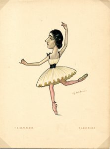 صورة تمارا كارسافينا (1885-1978) راقصة الباليه الروسية - طباعة حجرية لنيكولاي غوستافوفيتش ليغات (1869-1937) ، مستخرجة من الباليه روس في الرسوم الكاريكاتورية
