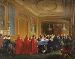 لويس فيليب (1773-1850) يتسلم وسام الرباط من يد الملكة فيكتوريا عام 1844 - تلقى لويس فيليب وسام الرباط من يد الملكة فيكتوريا الشابة من نيكولا لويس فرانسوا (نيكولا لويس فرانسوا) طفل (1787-