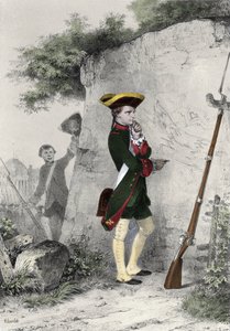 نابليون الأول بونابرت (1769 - 1821) في مدرسة برين العسكرية عام 1783. نقش لشارلت من القرن التاسع عشر. بواسطة الكسندر جبرائيل (بعد) ديكامبس