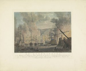 قصف الجزائر 1816 الانتصار على الجزائريين في خليج الجزائر فاز به الأسراب الإنجليزية والهولندية بقيادة الأدميرال لورد إكسماوث ونائب الأدميرال فان دي كابيلين ، 27 أغسطس 1816 (اللقب على الهدف) بواسطة نيكولاس هايدلوف