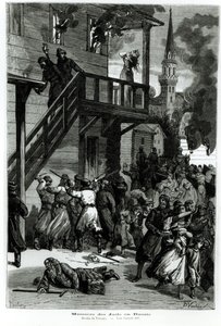 ذبح اليهود في روسيا ، منقوش من قبل جوستاف فولكوين (fl.1880-90) من لو جورنال إيلوستري ، يونيو 1881 (صور من وزن الجسم) بواسطة نيلسن