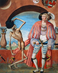 Death mocking count, detail Death, Duke and Count from the Dance of Death cycle by Albrecht Kauw
