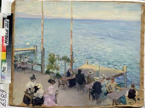 بحيرة جنيف ، جنيف (سويسرا) ، مقهى. (مقهى بحيرة جنيف). رسام لنيكولاي الكسندروفيتش كلودت (1865-1918) ، زيت على قماش بواسطة نيكولاي ألكسندروفيتش كلودت