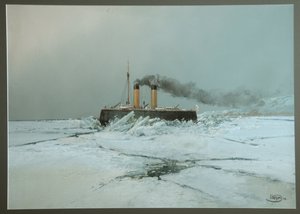 سفينة كاسحة الجليد الروسية Iermak (Icebreaker Yermak) - عمل بواسطة Nikolai Nikolayevich Karasin (1842-1908) ، ألوان مائية وأبيض على ورق (45.4x76 سم)