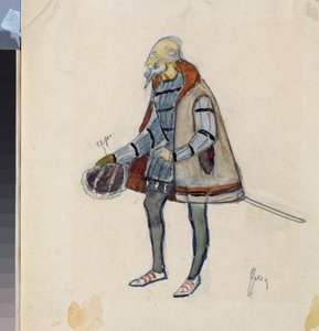 الزي التحضيري ، الفارس البخيل ، للمسرحية المسرحية "The Avare Knight" من تأليف ألكسندر بوشكين (1799-1837) (تصميم أزياء للمسرحية المسرحية The Miserly Knight بواسطة A Pushkin) - عمل لنيكولاي بافلوفيتش أوليانوف (أوليانوف) (1875-1949) ، cra