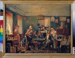 لعبة الورق - لعبة الورق - رسم لنيكولاي بتروفيتش بتروف (1834-1876) ، زيت على قماش ، حوالي 1850 - الفن الروسي في القرن التاسع عشر - متحف الدولة الروسي ، سانت بطرسبرغ بواسطة نيكولاي بتروفيتش بتروف