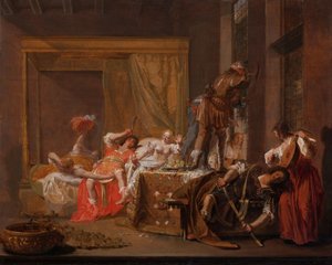 مشهد من حفل زفاف ميسالينا وجايوس سيليوس ، حوالي 1645 - 1650 (زيت على لوح) بواسطة نيكولاس كنوبر