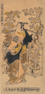 الممثل Ogino Isaburo بصفته بائع زهور متجول ، كاليفورنيا. 1738. ، كاليفورنيا. 1738.