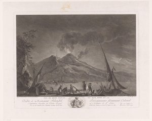 المناظر الطبيعية مع الصيادين و Vesuvius النشطة Vue du mont Vesuve tel quil etoit en 1757 (العنوان على الكائن) بواسطة نويل لو مير
