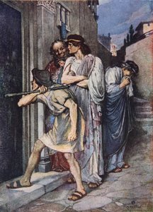 "Let My Master in" ، كوميديا الأخطاء ، الفصل الثالث المشهد 1 ، رسم توضيحي من "حكايات من شكسبير" لتشارلز وماري لامب بواسطة نورمان ميلز (بعد) السعر