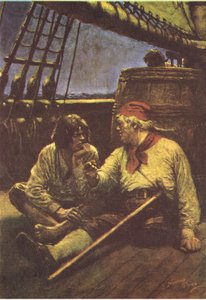اهتز البرميل وهو يميل كتفه عليه ، من Treasure Island الذي نشره MacDonald 1947 (color litho) بواسطة نورمان ميلز السعر