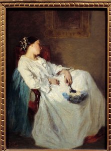 امرأة جالسة نائمة رسم أوكتاف تاسايرت (1800-1874) شمس القرن التاسع عشر. 0،32 × 0،24 م