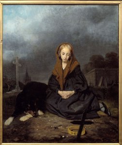 فتاة صغيرة في المقبرة رسم أوكتاف تاسايرت (1800-1874) 1840 شمس. 0،45x0،53 م بايون ، متحف بونات
