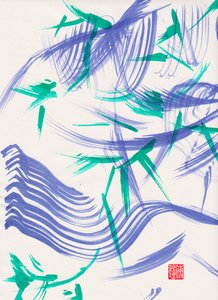 تجريد Zen Green Bamboo 1، 2020 (أكريليك على ورق شوان)