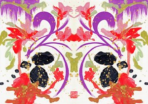 Zen Orange Purple Flowers 1، 2021 (أكريليك على قماش، رقمي)